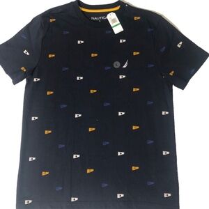 NWT Nautica Men’s Large Navy Graphic Tee Flag Print Short Sleeve Cotton T-Shirt
